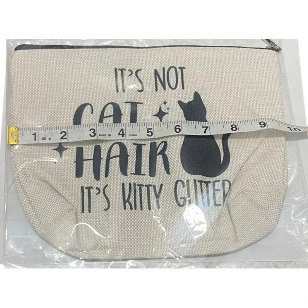 Cat It's Not Cat Hair It's Kitty Glitter Zipper Bag Cosmetic Makeup‎ Organizer